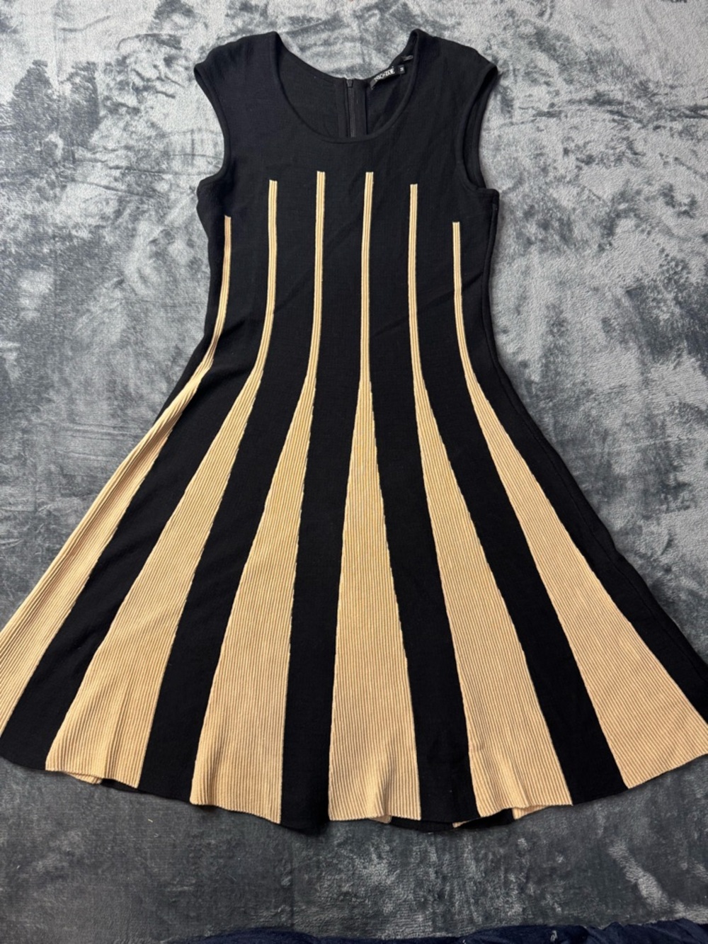 NIC+ZOE Black and Tan Striped A-Line Midi Dress